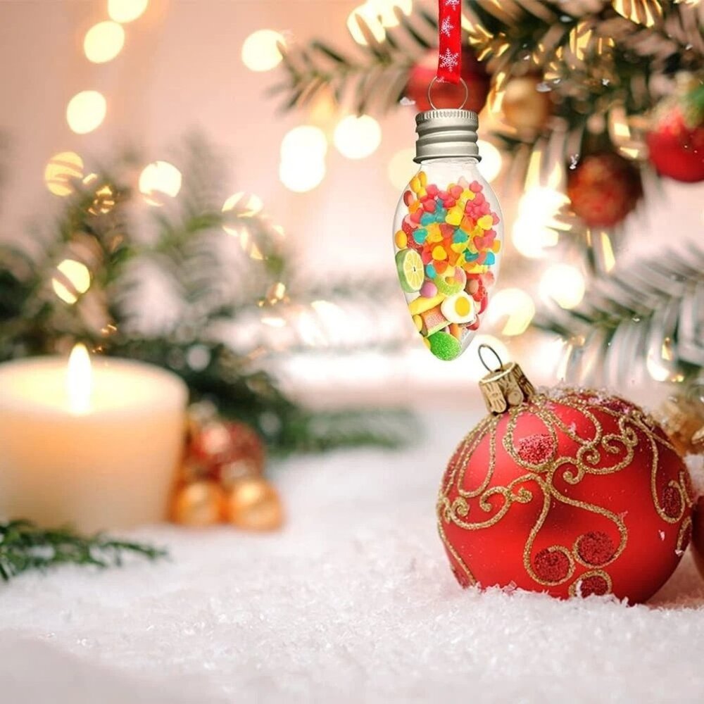 16pk 3.4" Fillable Light Bulb Shape Clear Plastic Christmas Ornaments Screw Off